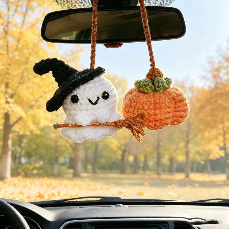 Fantôme au Crochet pour Rétroviseur – Déco Halloween