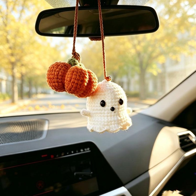 Fantôme au Crochet pour Rétroviseur – Déco Halloween