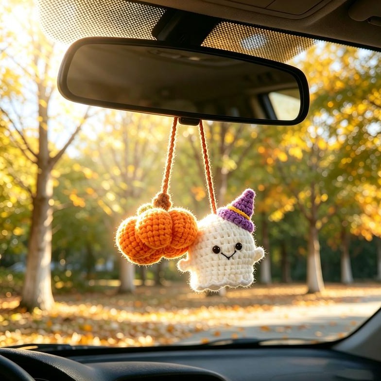 Fantôme au Crochet pour Rétroviseur – Déco Halloween